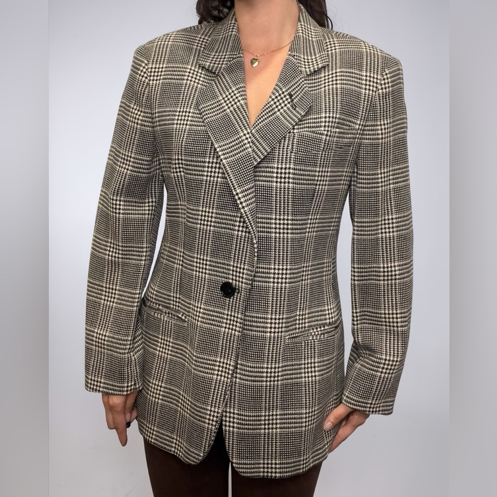Joan & David Classic Italy 🇮🇹 Plaid Single-Button Blazer - Black & White
